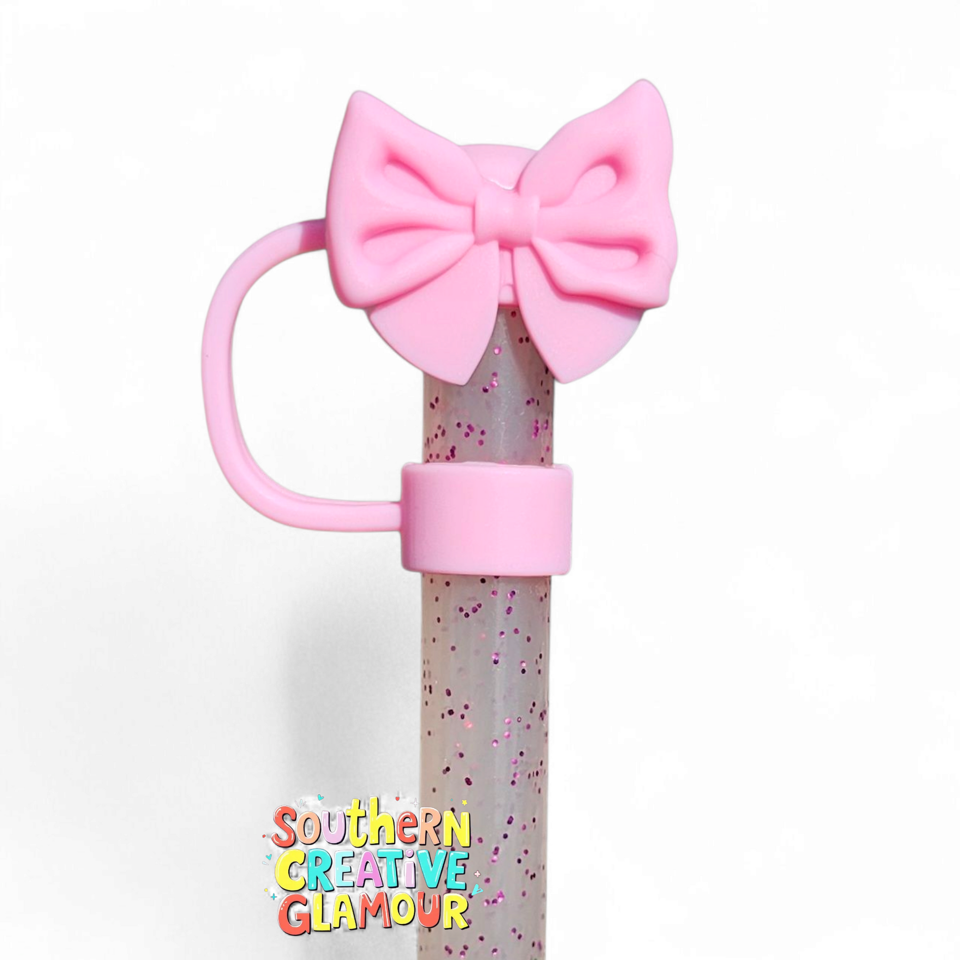 Pink Butterfly Ribbon Bow 3D Silicone 10mm Straw Toppers by Southern Creative Glamour 