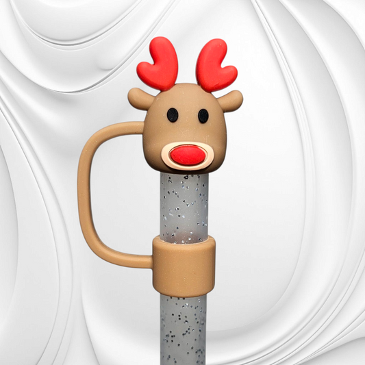 Rudolph the Red Nose Reindeer 3D Silicone Straw Topper 