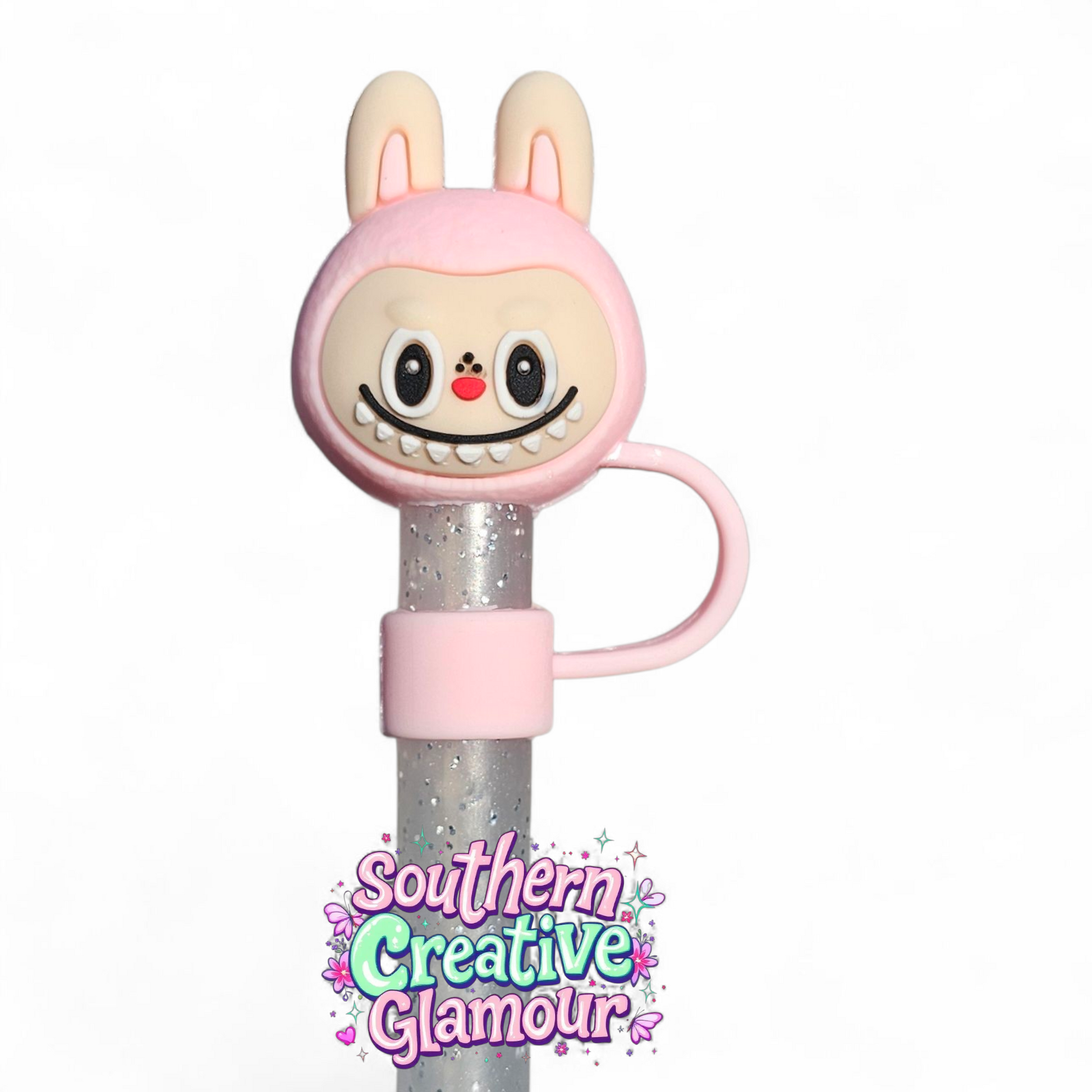 Pink Labubu inspired 3D 10mm Straw Toppers by Southern Creative Glamour 