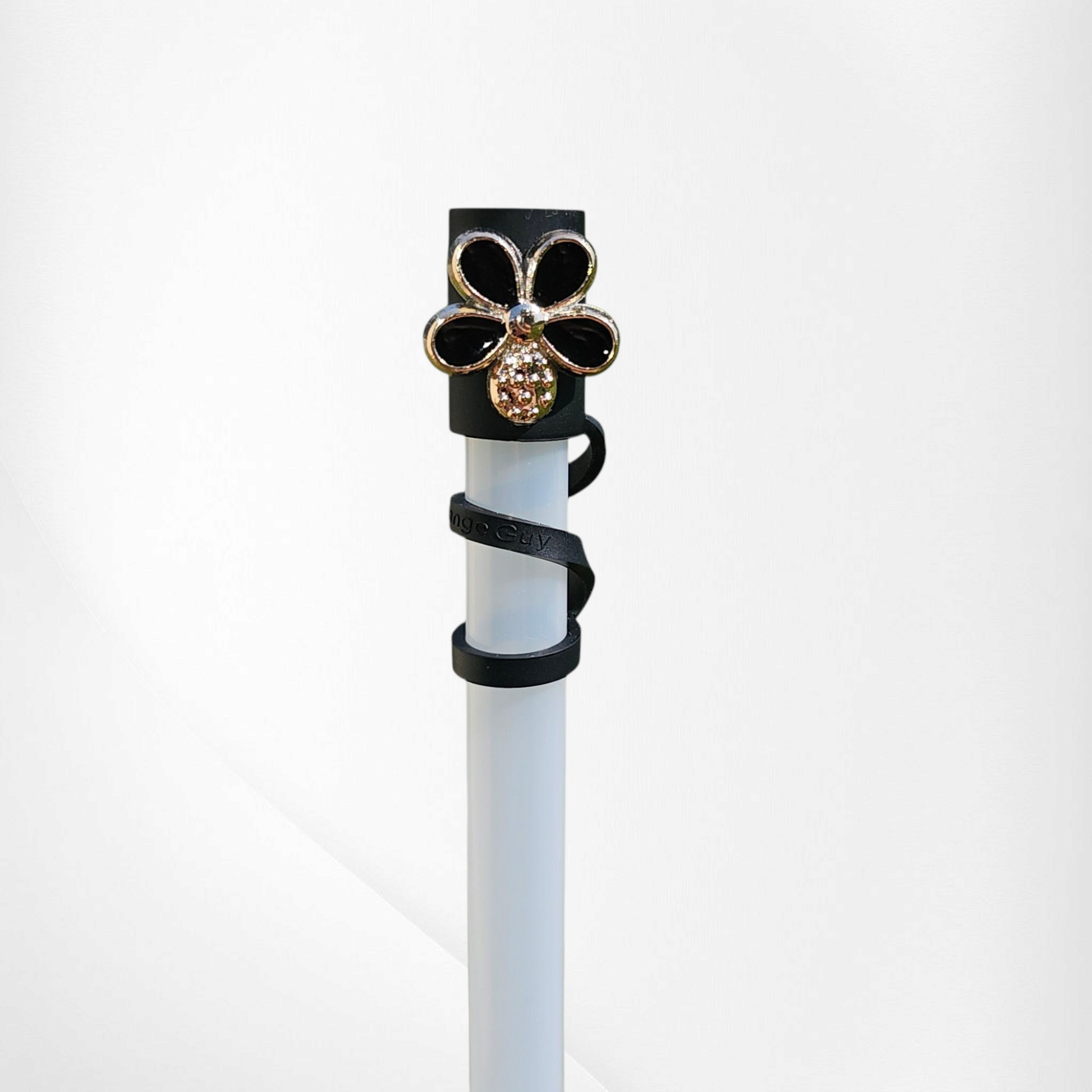 Luxury Gold and Black flower Silicone Straw Topper  - Straw Cover Stanley 