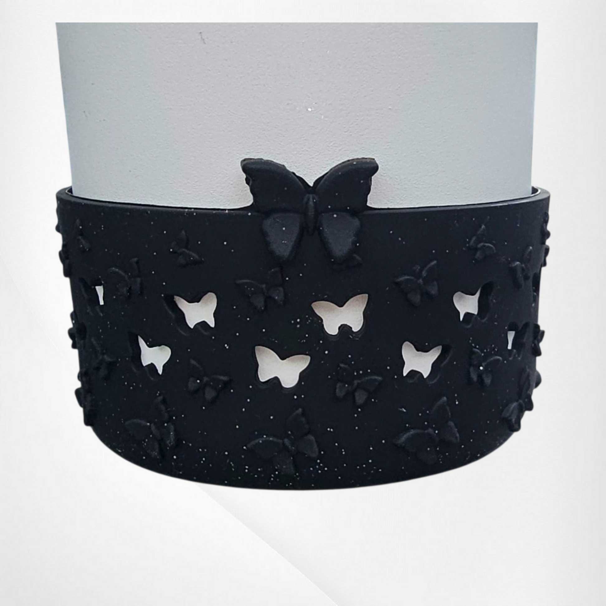 Black glitter 3D Butterfly Silicone Tumbler Boot 