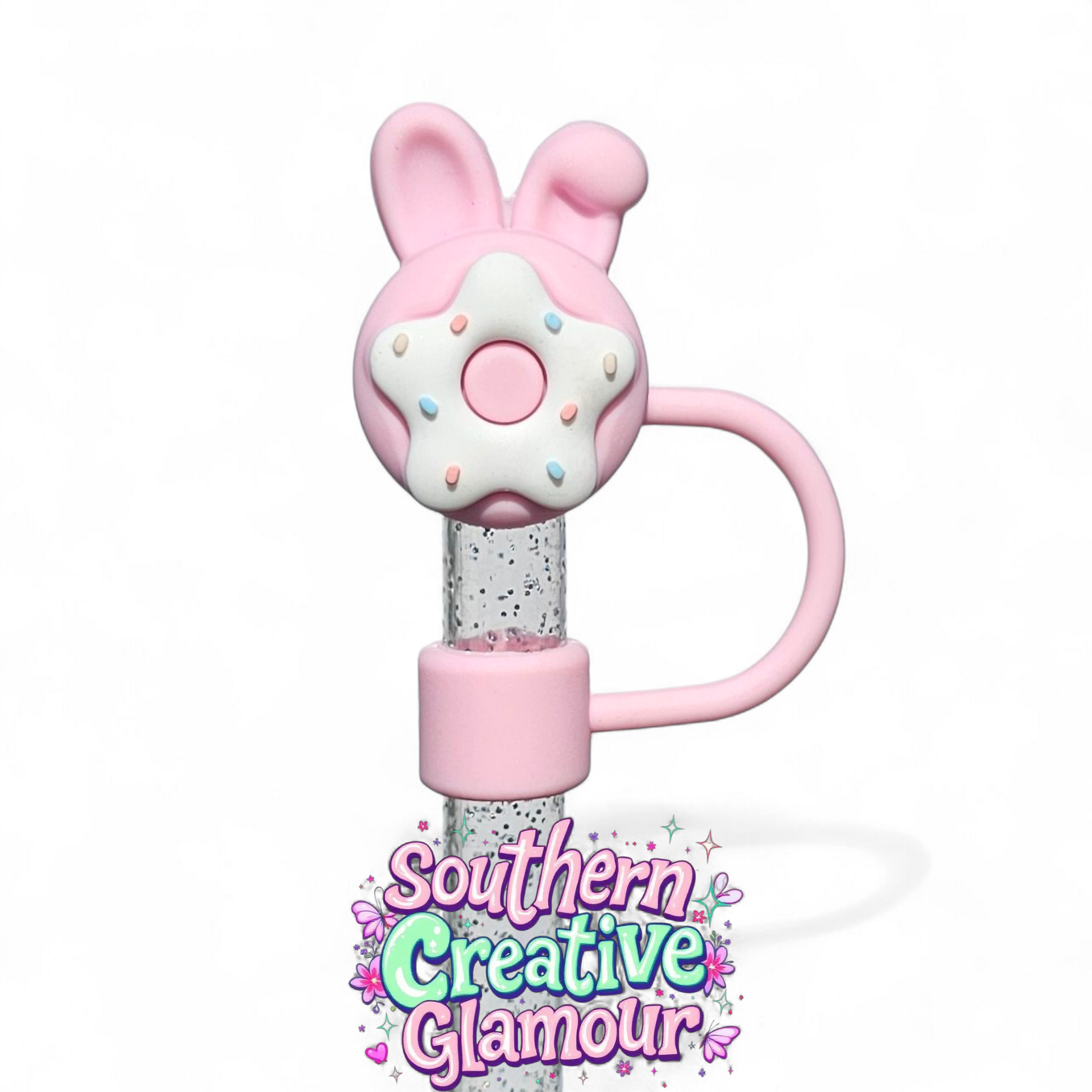 Pink Donut Bunny 3D 10mm Straw Topper by Southern Creative Glamour 