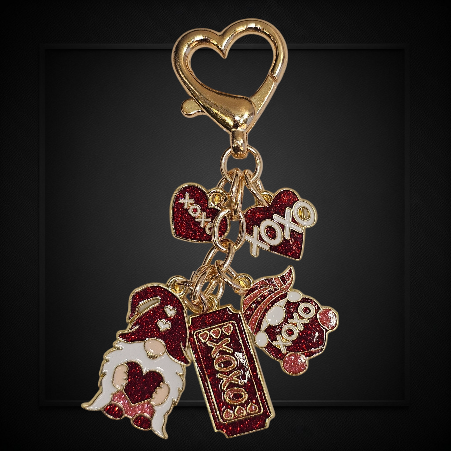 Red Glitter Valentine's Day Gnome Charm Pendant  - Tumbler Charm 