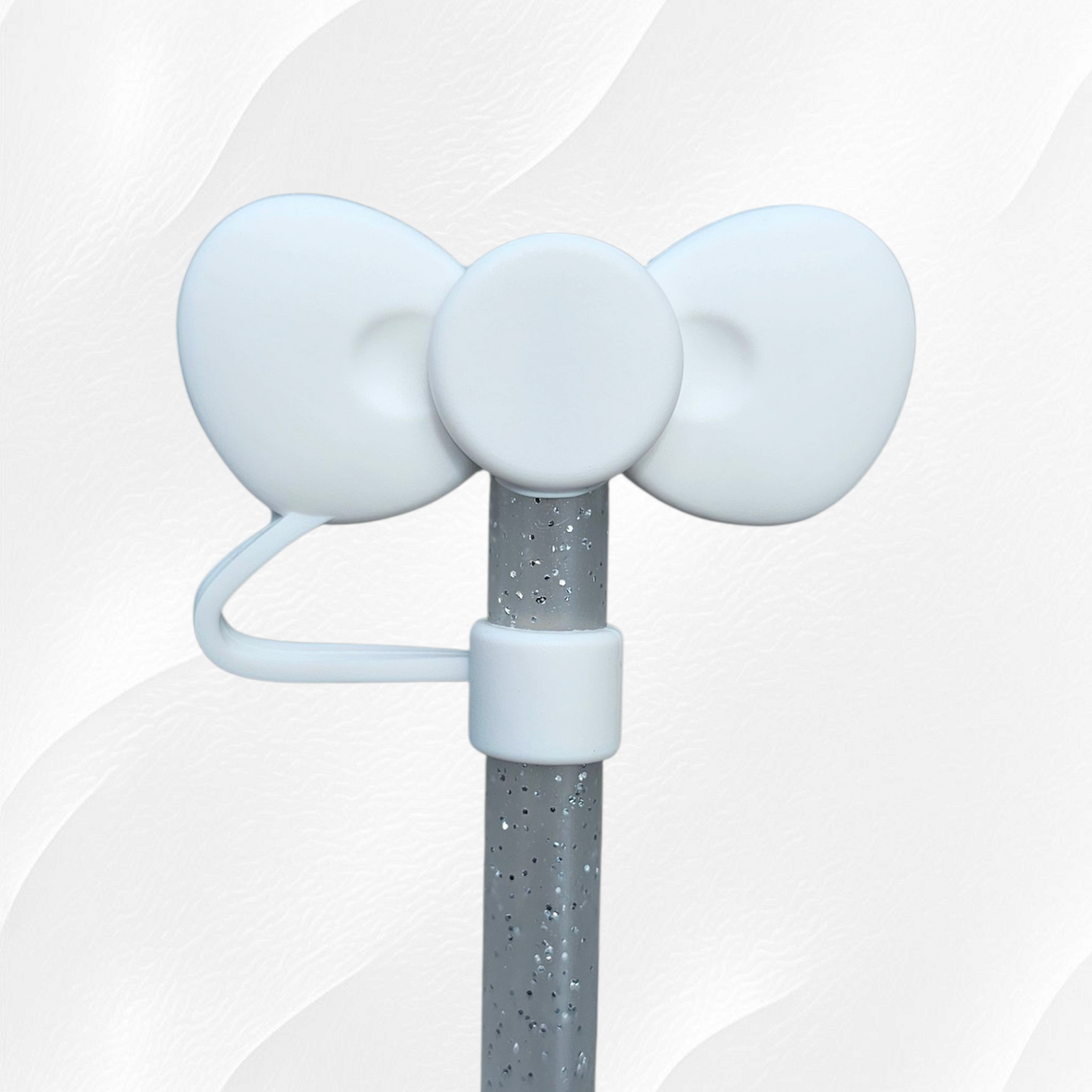 White Bow Silicone Straw Topper 