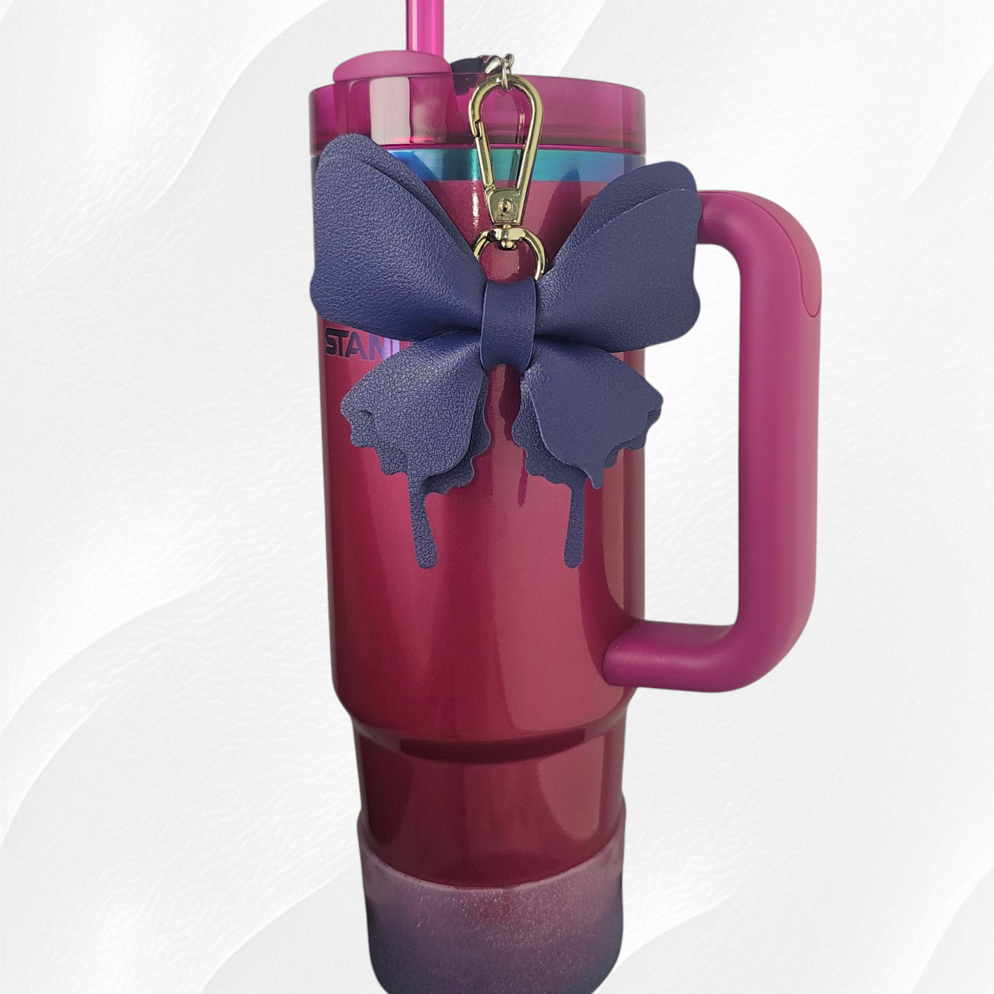 Navy Blue leather Butterfly Tumbler Straw Charm. 