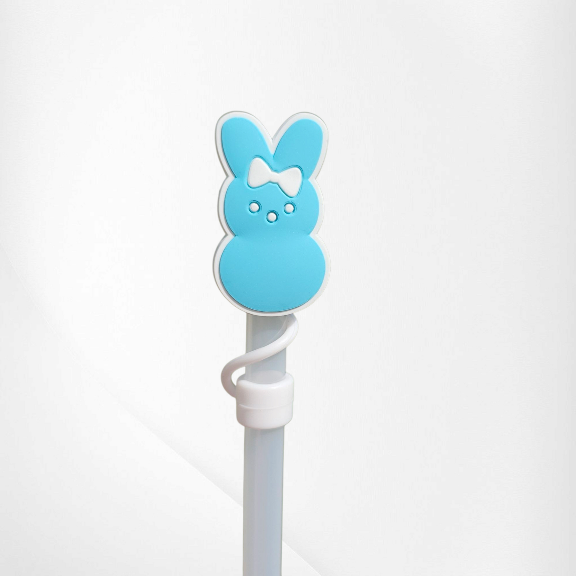 Blue Girl Peeps inspired Easter Bunny 2D Silicone Straw Topper  - Straw Cover. 