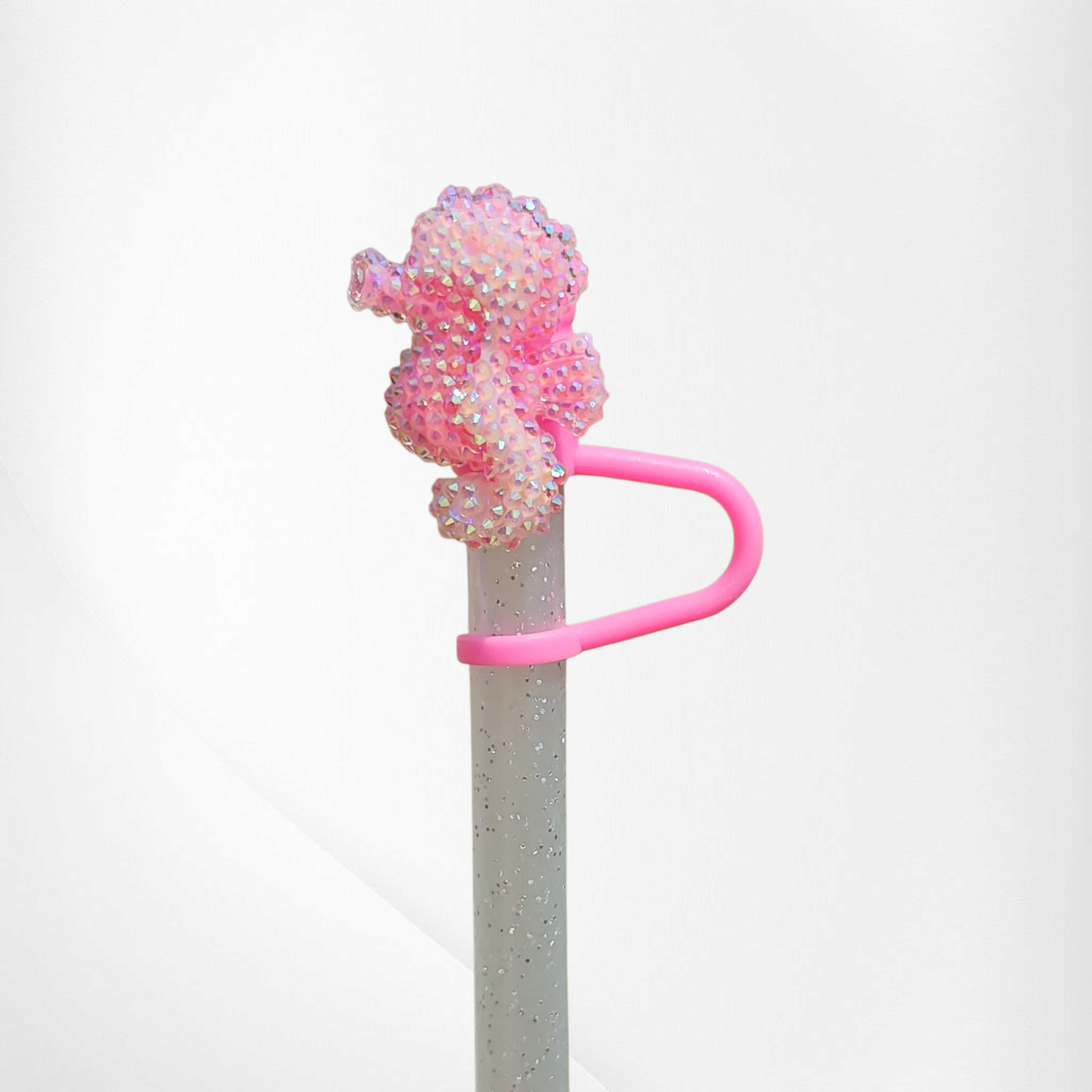 Glitter pink Seahorse straw topper 