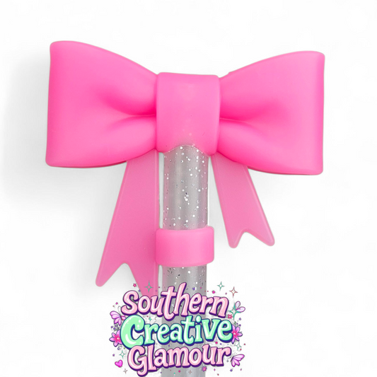 Barbie Pink 3D Princess Bow Silicone 10mm Straw Topper by Southern Creative Glamour 