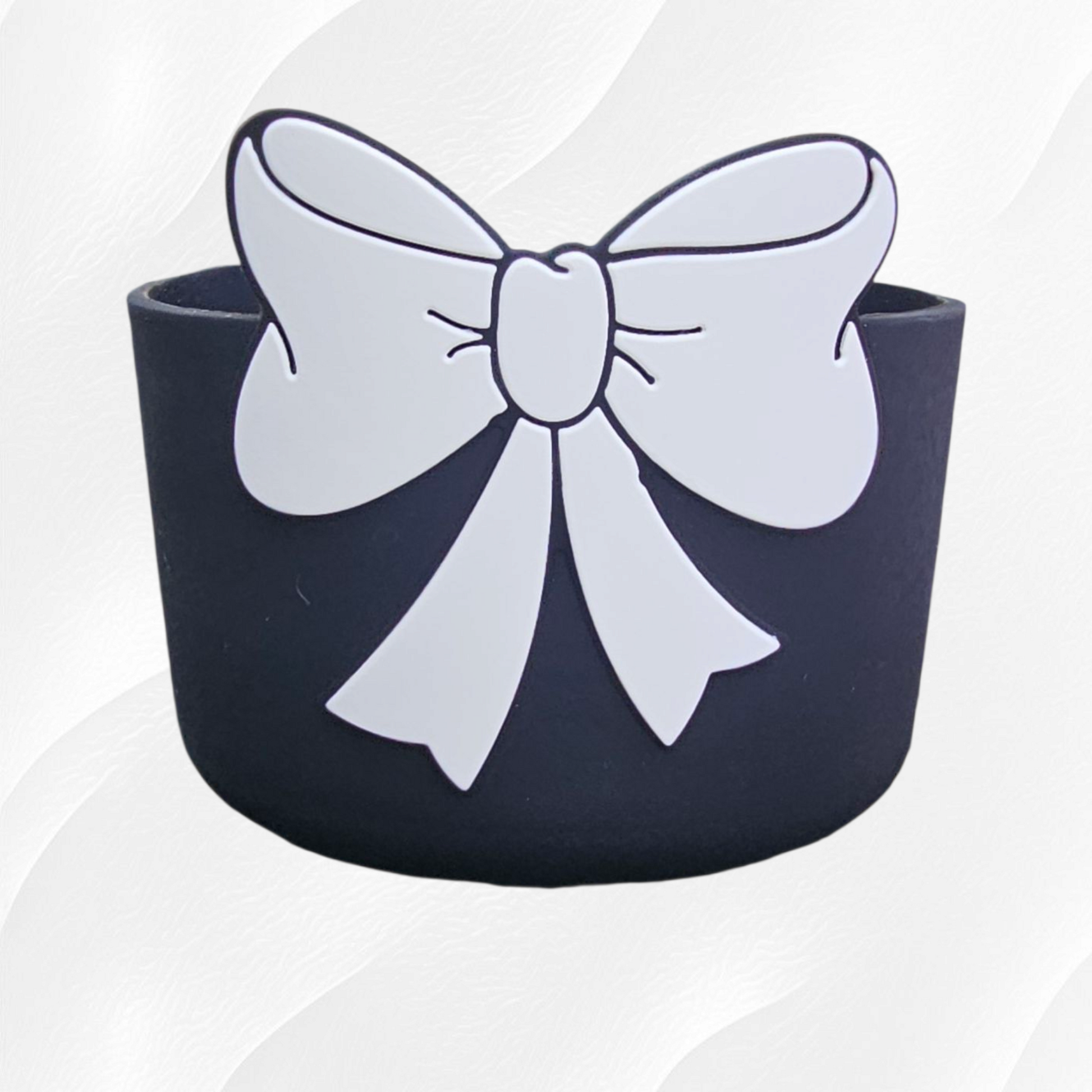 Black and White Princess Bow Silicone Tumbler Boot 