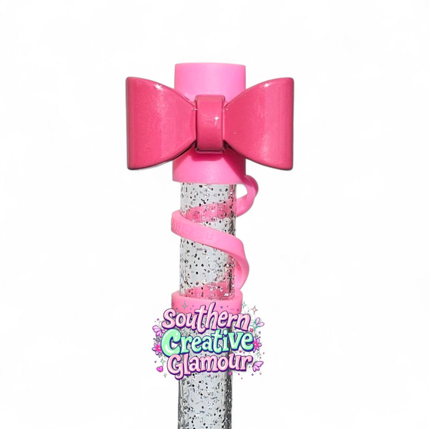 Pink Mini Bow Tie Silicone 10mm Straw Toppers