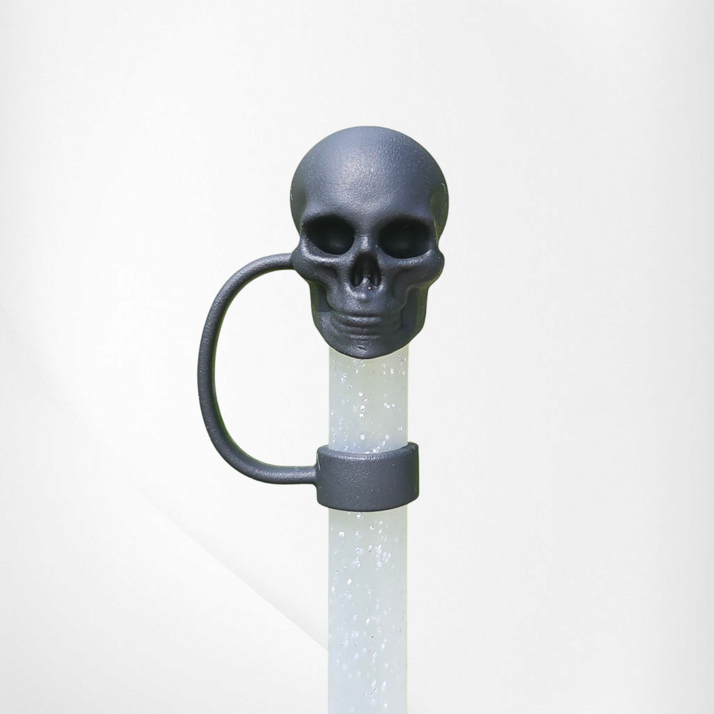 Black Halloween Skull 3D Silicone Straw Topper  - Straw Cover. 