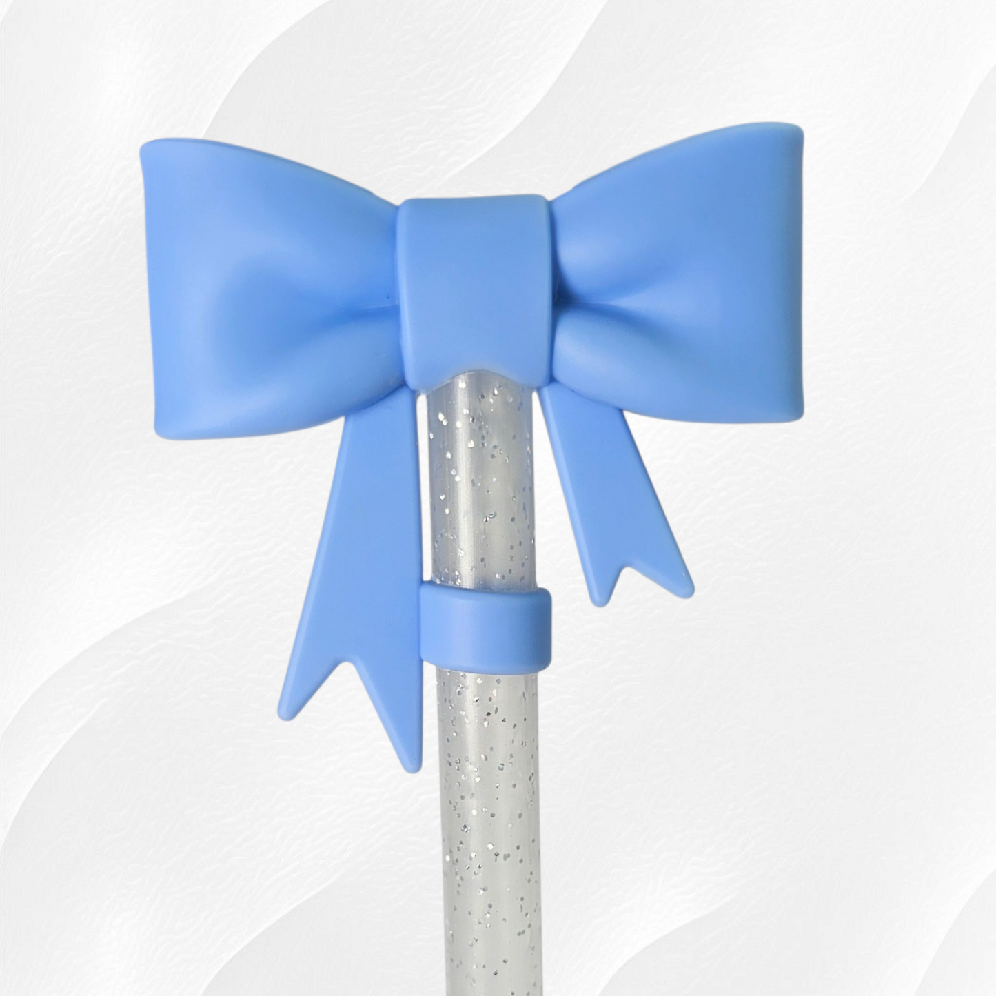 Princess Bow 3D Silicone Straw Topper  - Heather Blue