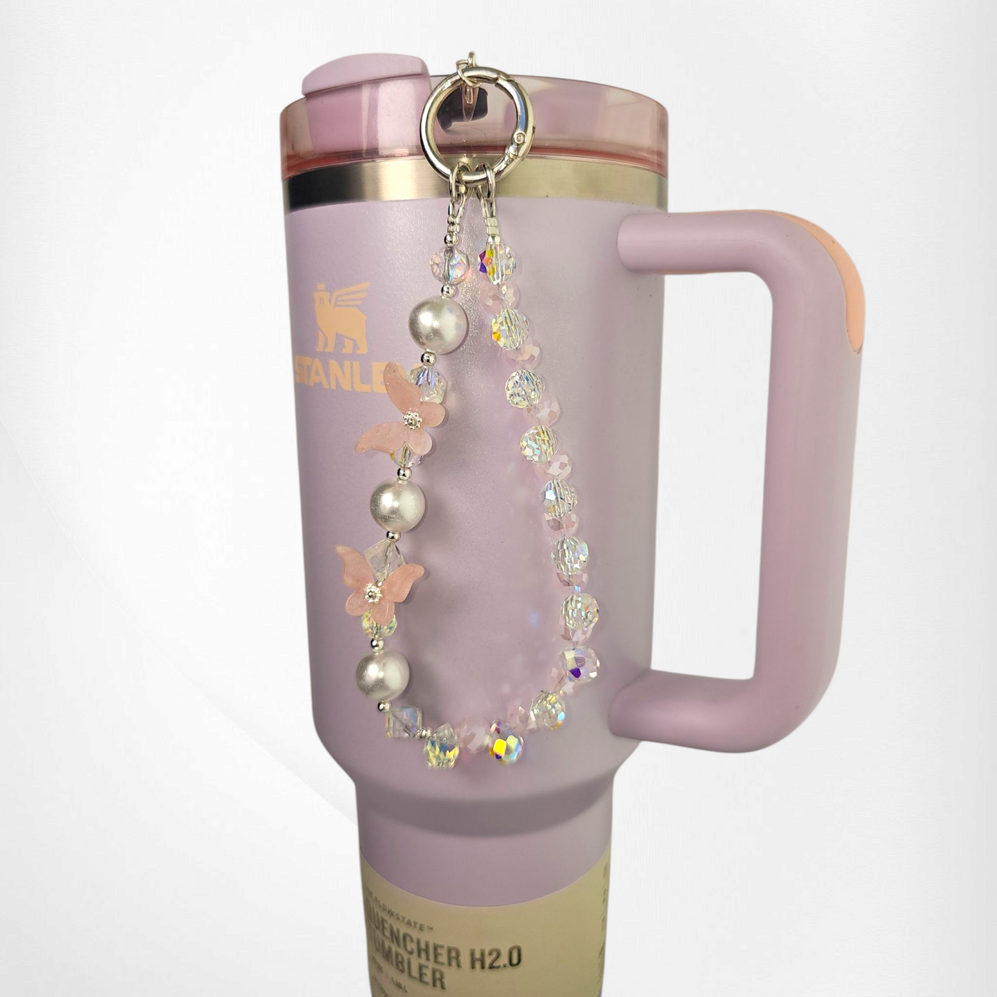 Crystal Beaded Butterfly Tumbler Charm Bracelet  - Pink