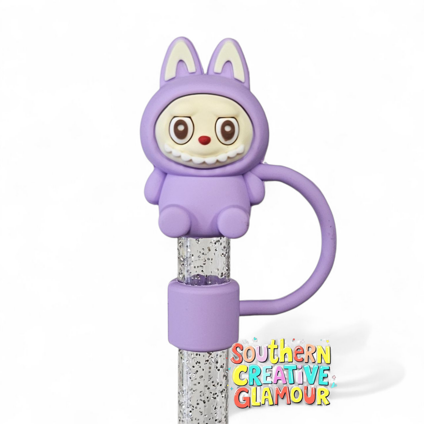 Purple 3D Labubu 10mm Straw Toppers by Southern Creative Glamour