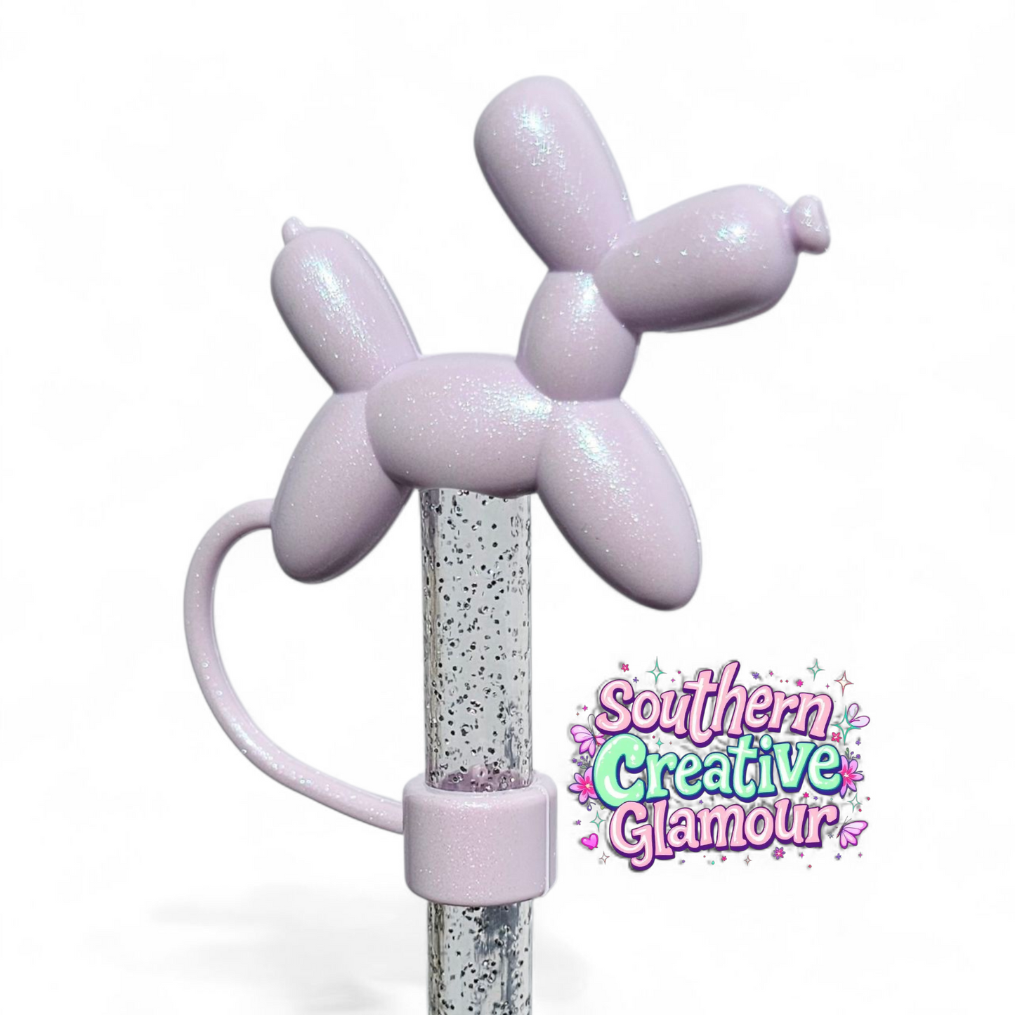 Aster Purple Shimmer Balloon Dog 10mm Straw Topper by Southern Creative Glamour 
