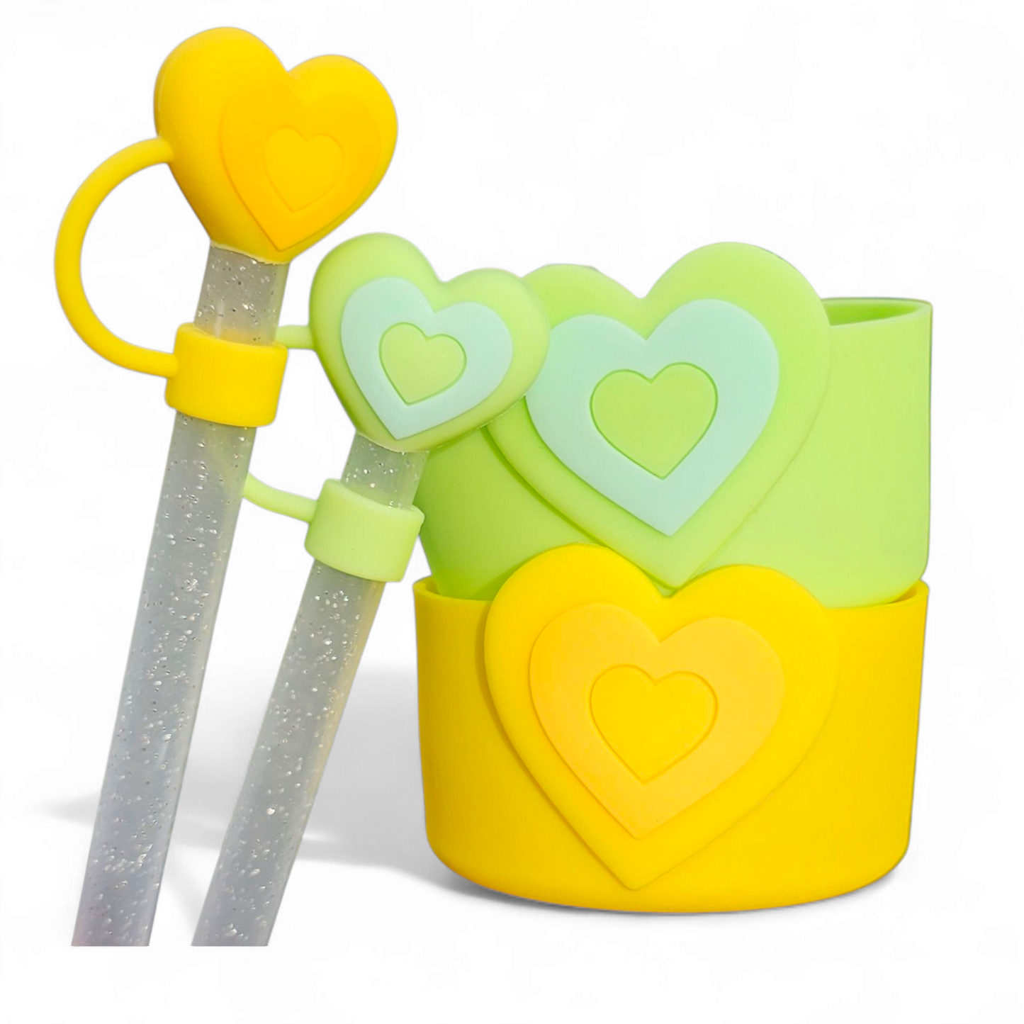 Yellow Heart Silicone Tumbler Boot & Straw Topper