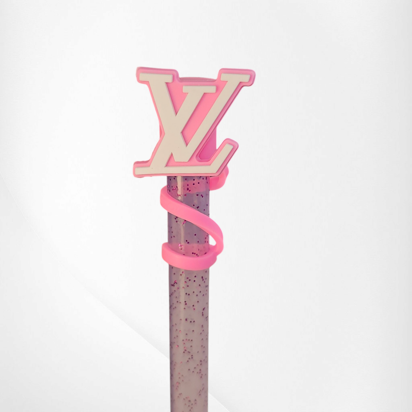 Pink and White Fashion LV inspired Silicone Straw Topper  - Straw Cover. 