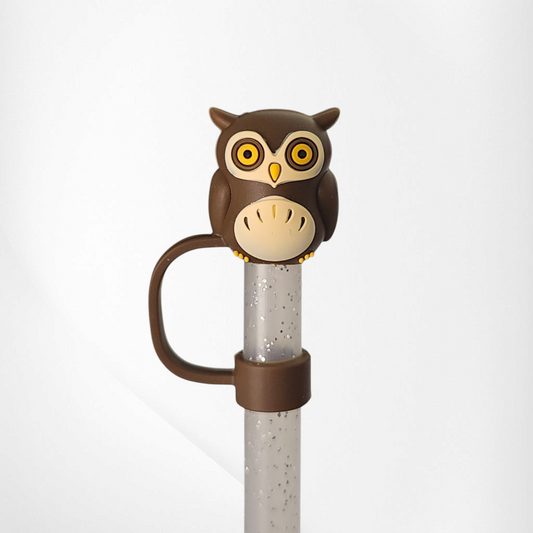 Brown Owl 3D Silicone Straw Topper