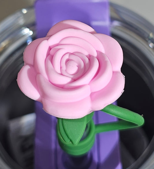 Bubblegum Pink Rose 3D Silicone Straw Topper  - Straw  - Straw Cap 