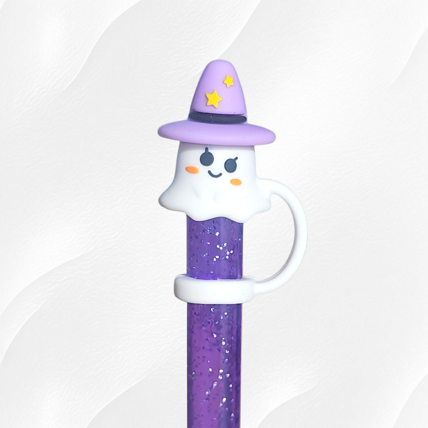 Cute Witchy Ghost Halloween 3D Silicone Straw Topper - Purple