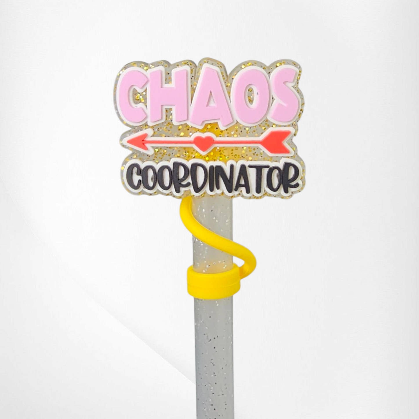 Gold Glitter Chaos Coordinator Silicone Straw Topper 