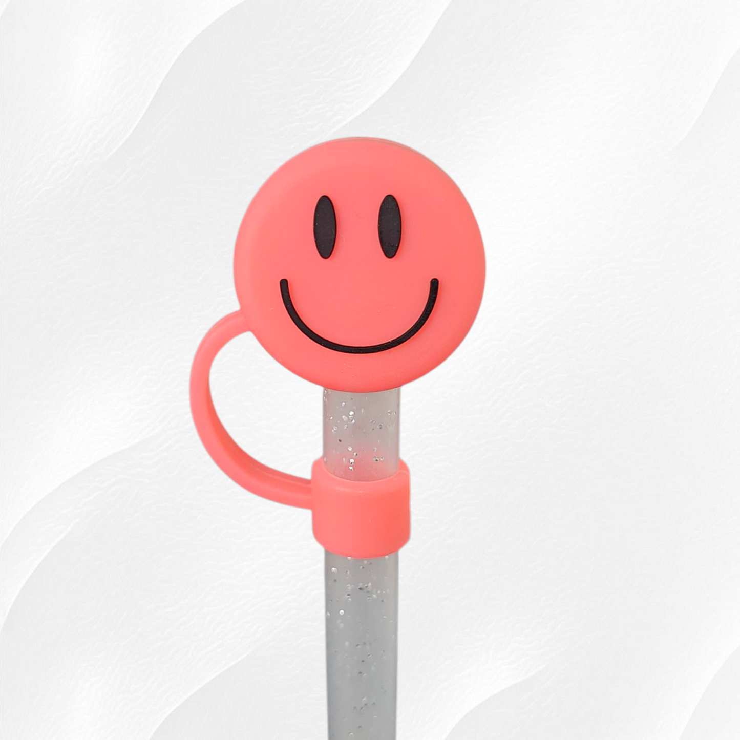 Smiley Face 3D Silicone Straw Topper  - Hot Pink