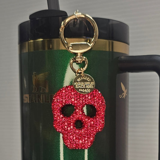 Red Glitter Skull charm for tumbler straw, purse, bag, keychain, or backpack. 