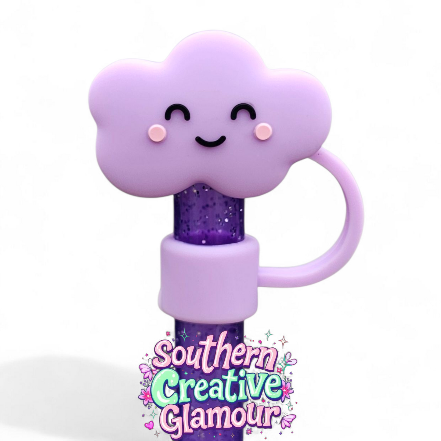 Purple Happy Cloud 3D Silicone 10mm Straw Toppers by Southern Creative Glamour 