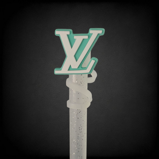 Mint and White LV inspired Silicone 10mm Straw Topper 