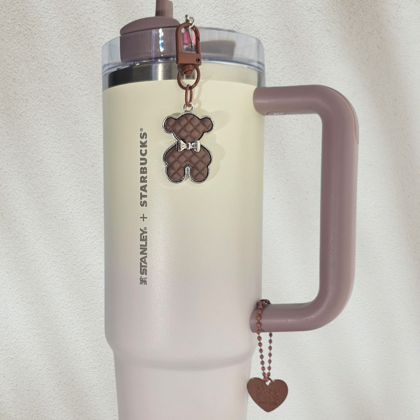 Fancy Teddy Bear Tumbler Straw Charm and Cup Handle Charm Set