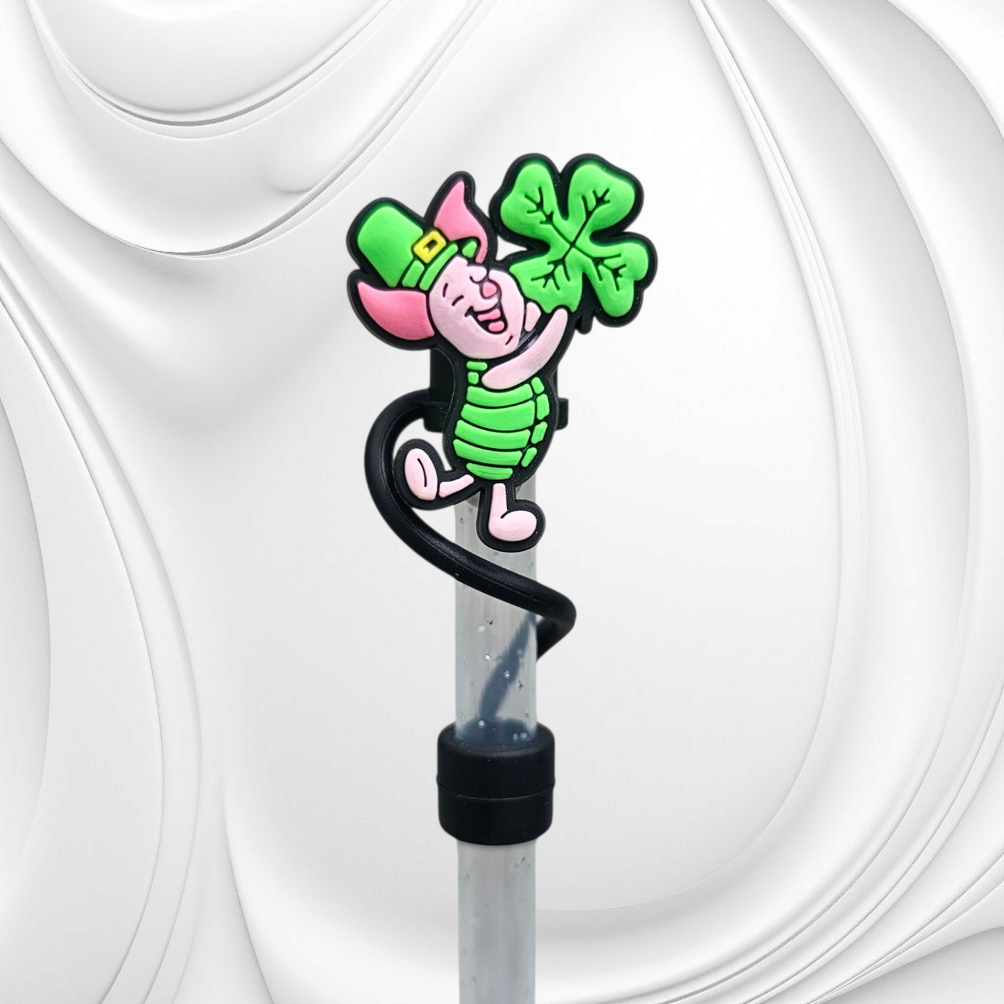 St. Patrick's Day Piglet 8mm Silicone Straw Topper. 