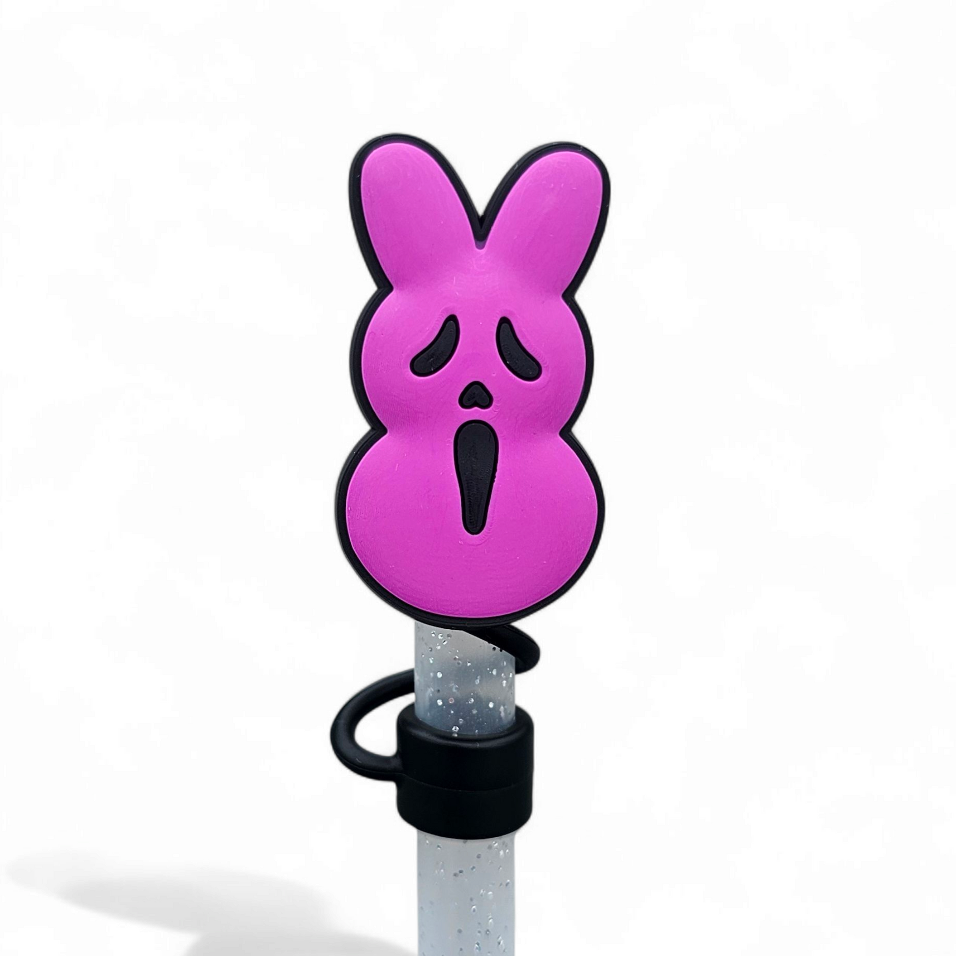Magenta Purple Ghost Face x Peeps Halloween Silicone 10mm Straw Topper by Southern Creative Glamour 