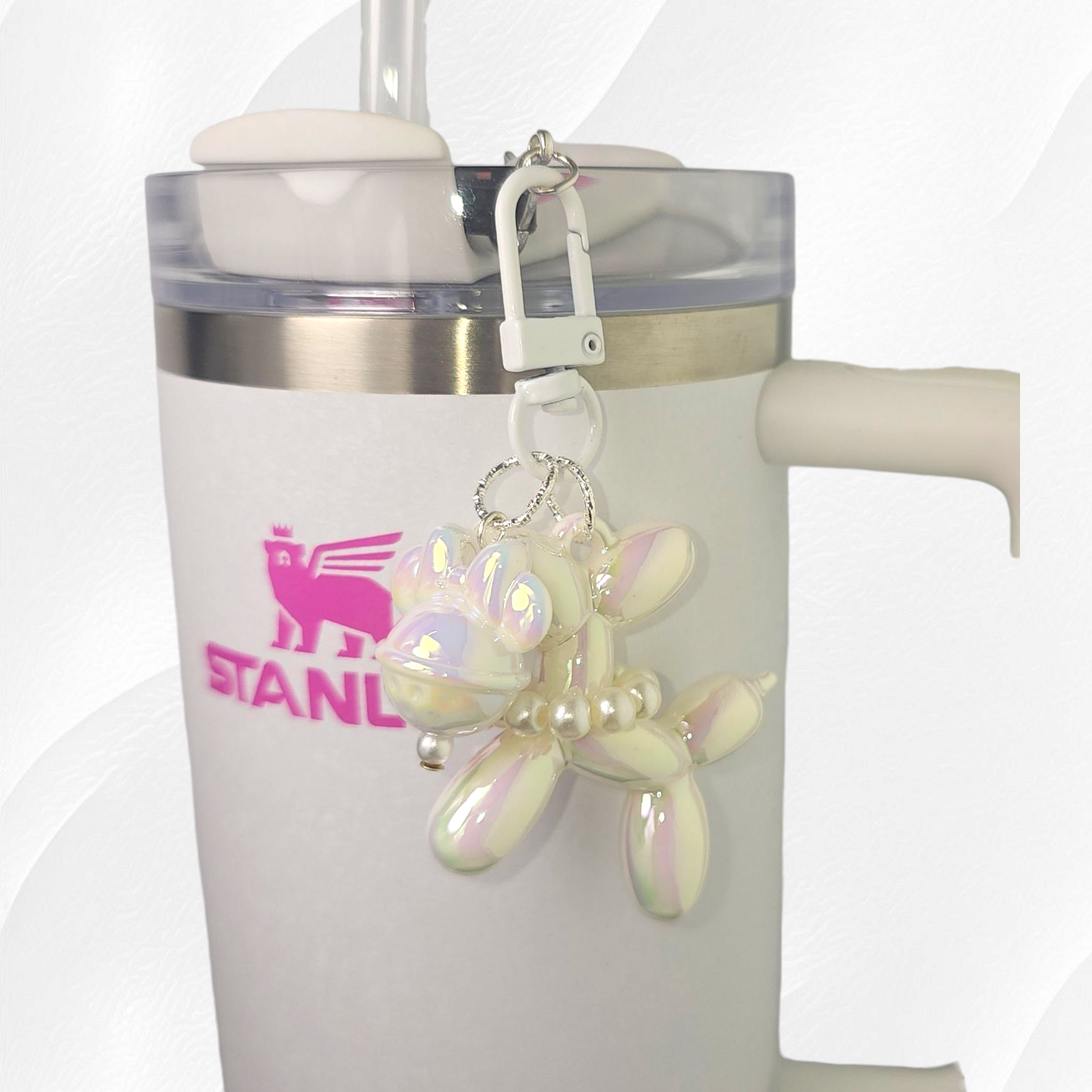 White Balloon Dog and bow tumbler charm. 
