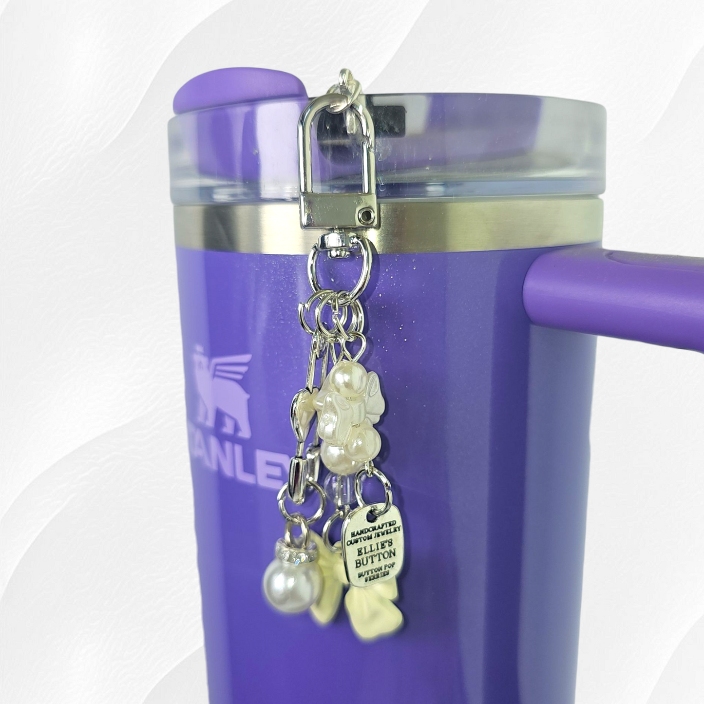 Coquette Bow & Pearl Tumbler Charm  - White