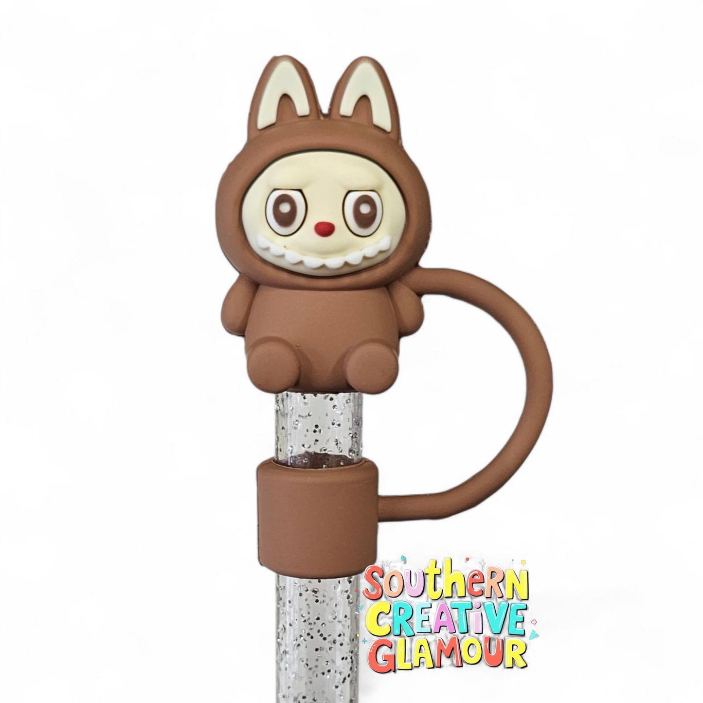 Brown 3D Labubu 10mm Straw Toppers by Southern Creative Glamour