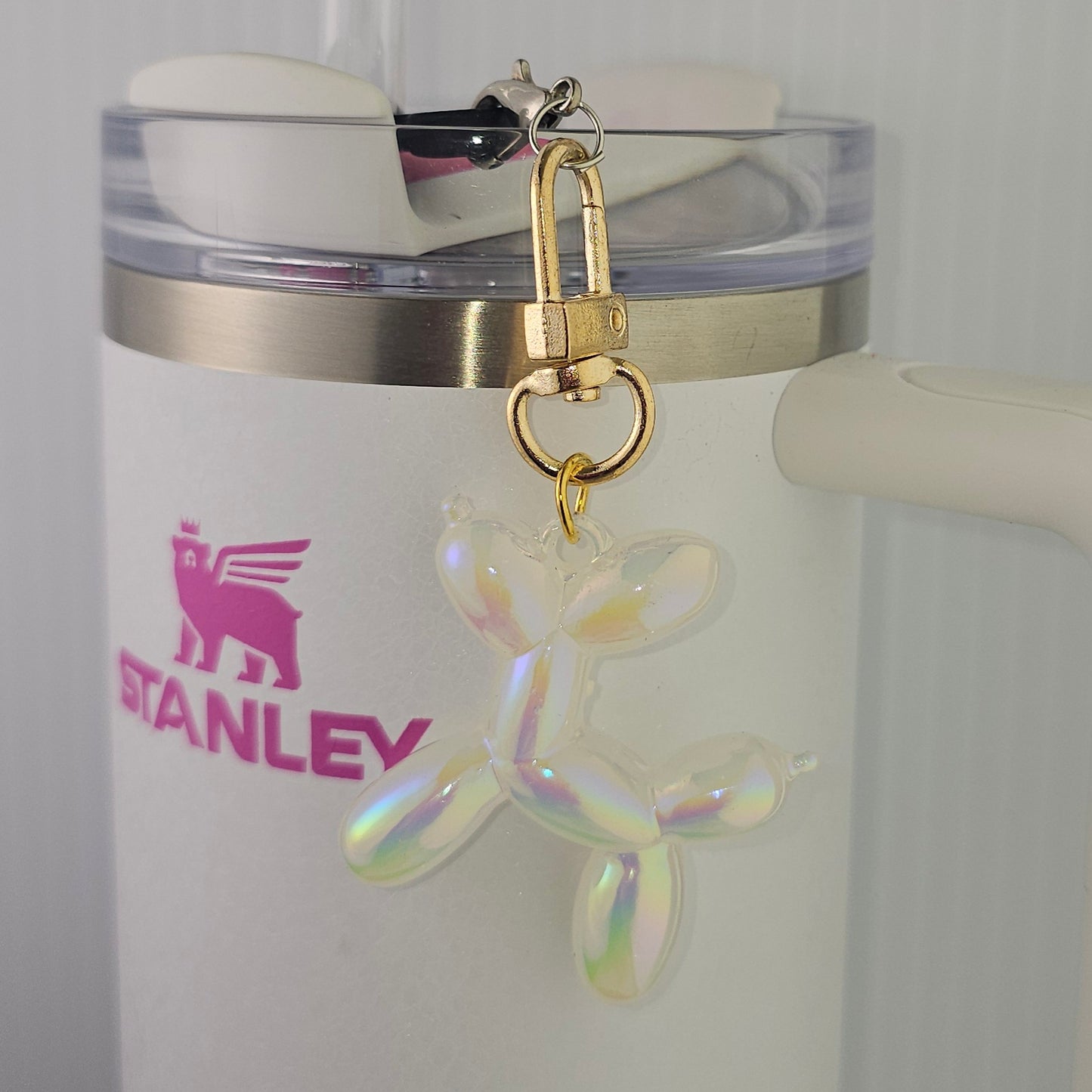 Pearl White Balloon Dog Tumbler Charm. 