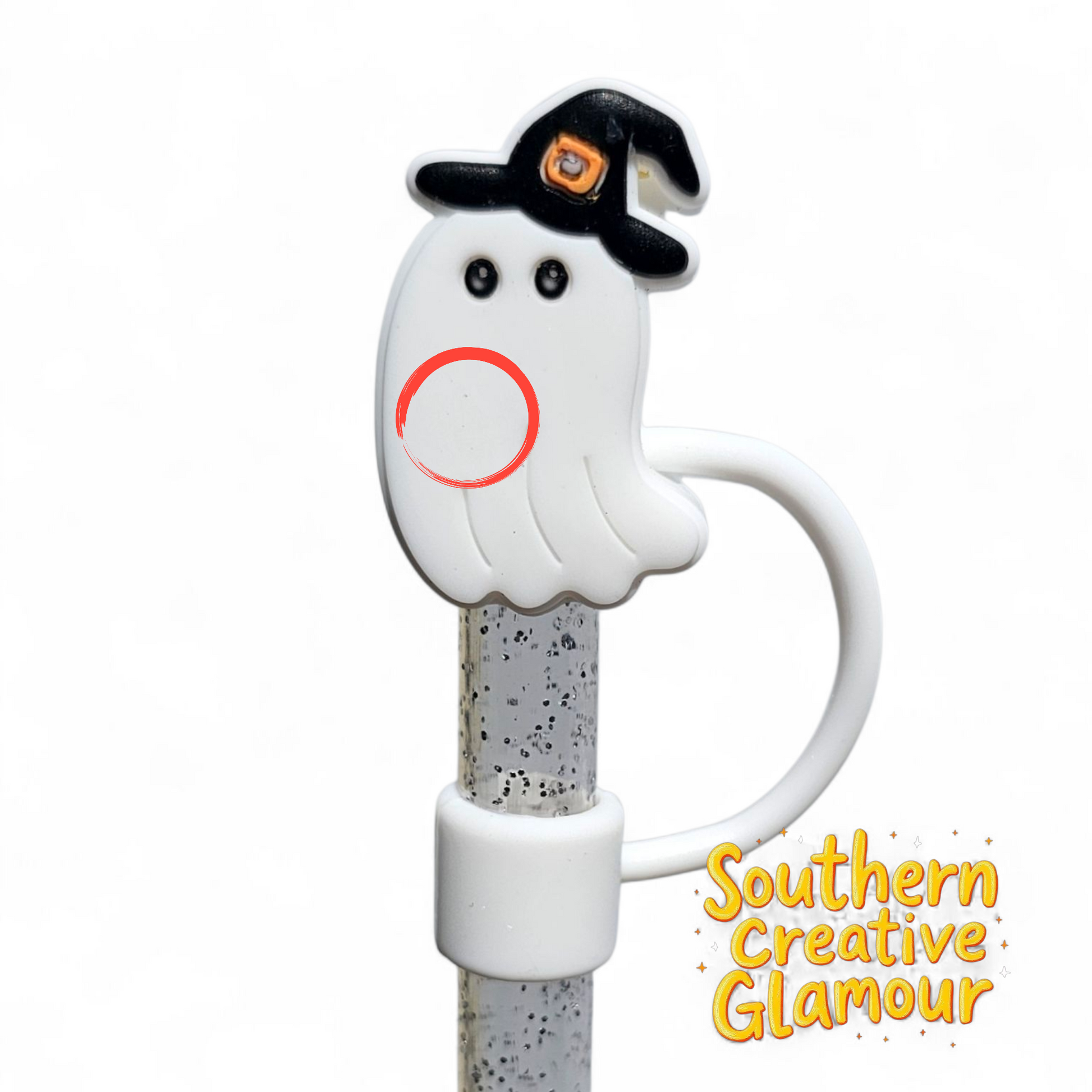Witchy Ghost 10mm Silicone Straw Topper by Southern Creative Glamour 
