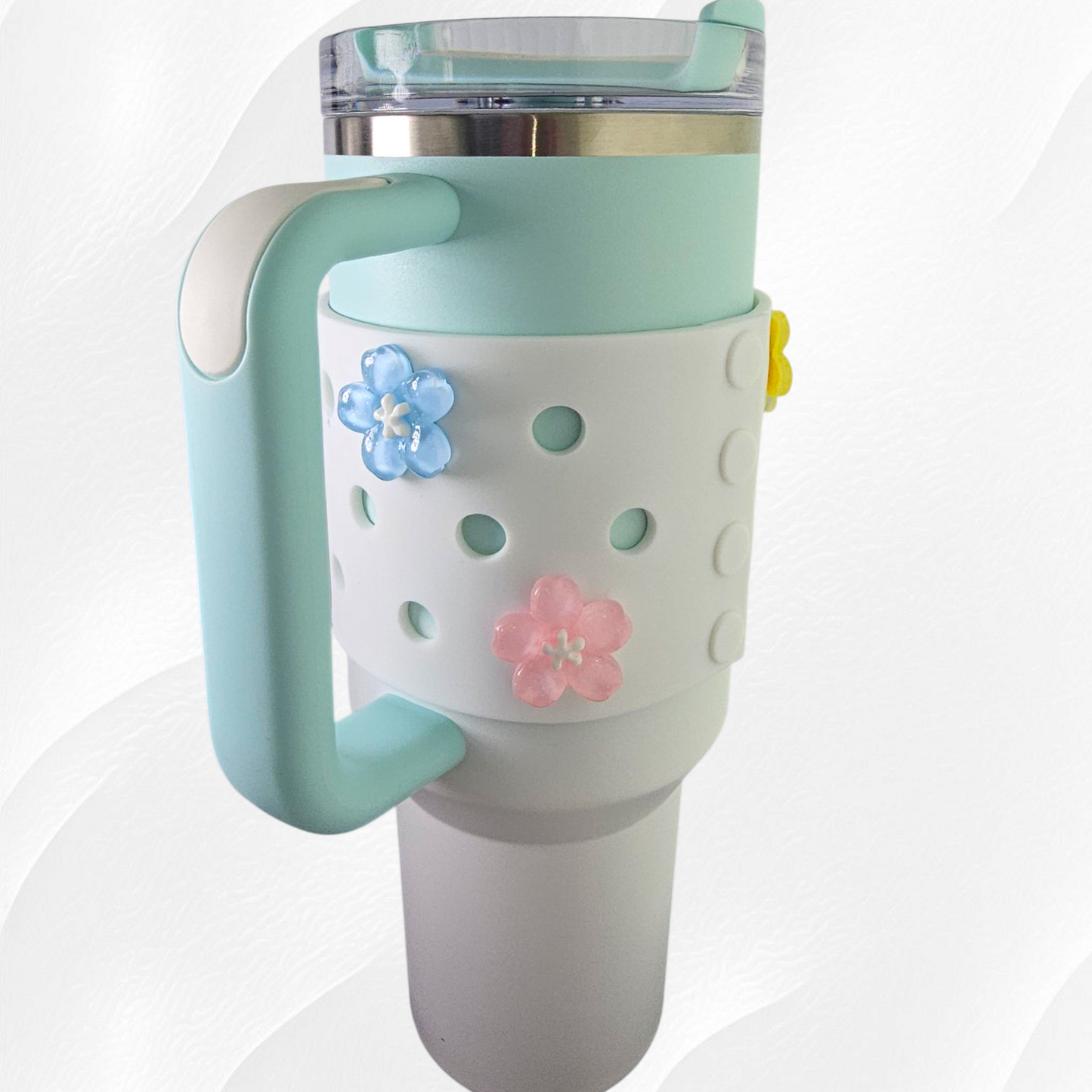 White Jumbo Princess Bow Cup Silicone Sleeve. 