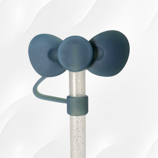 Steel Blue Bow Tie 3D Silicone Straw Topper
