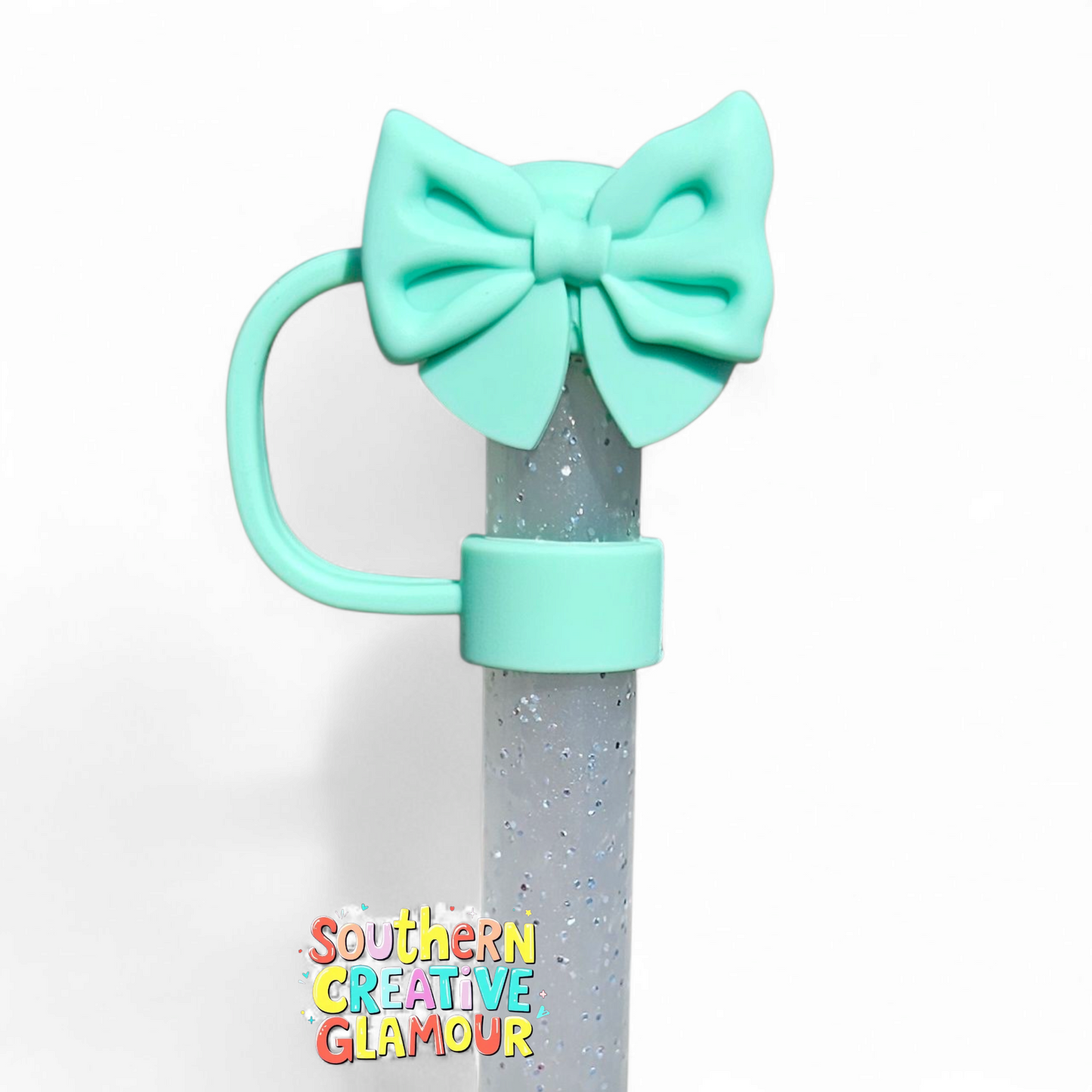 Mint Green Butterfly Ribbon Bow 3D Silicone 10mm Straw Toppers by Southern Creative Glamour 