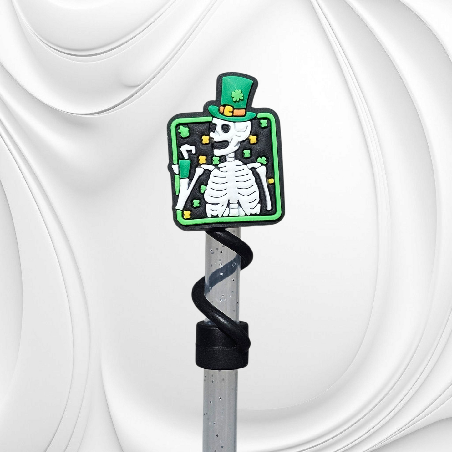 St. Patrick's Day Lucky Skellington 8mm Silicone Straw Toppers