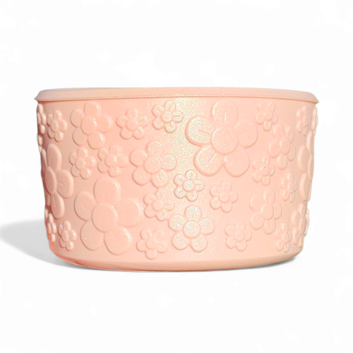 Pink Shimmer Flower Textured silicone tumbler boot by Southern Creative Glamour 