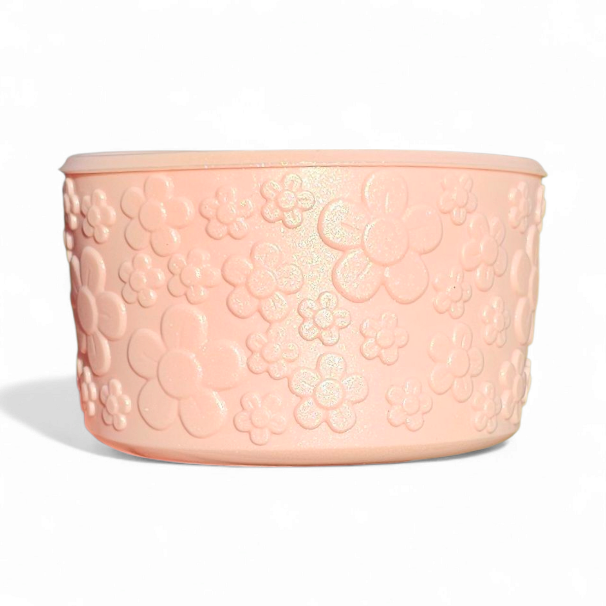 Pink Shimmer Flower Textured silicone tumbler boot by Southern Creative Glamour 