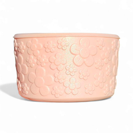 Pink Shimmer Flower Textured silicone tumbler boot by Southern Creative Glamour 