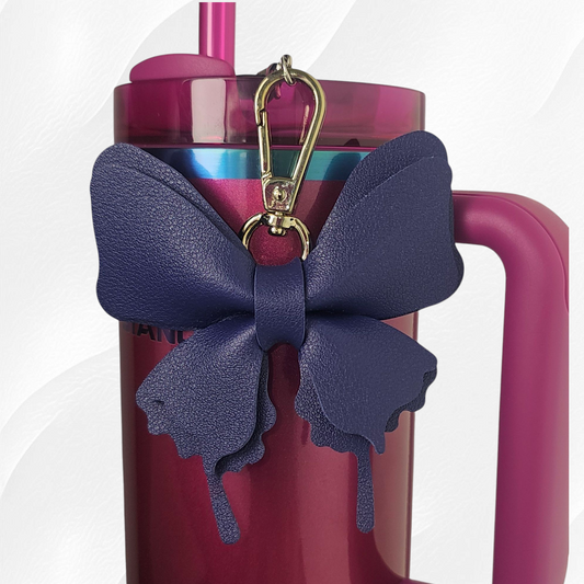 Navy Blue leather Butterfly Tumbler Straw Charm. 