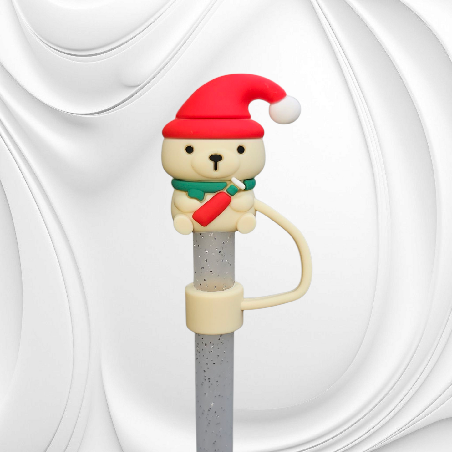 Holiday Christmas Bear 3D Silicone Straw Topper 