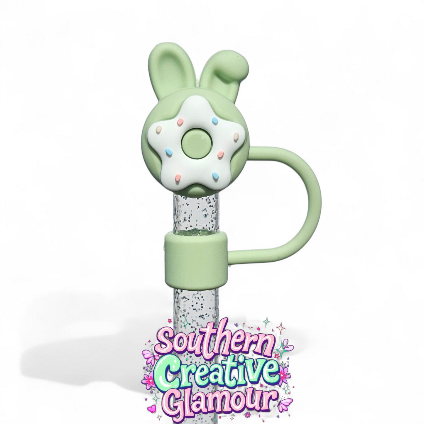 Shale Green Donut Bunny 3D 10mm Straw Topper by Southern Creative Glamour 