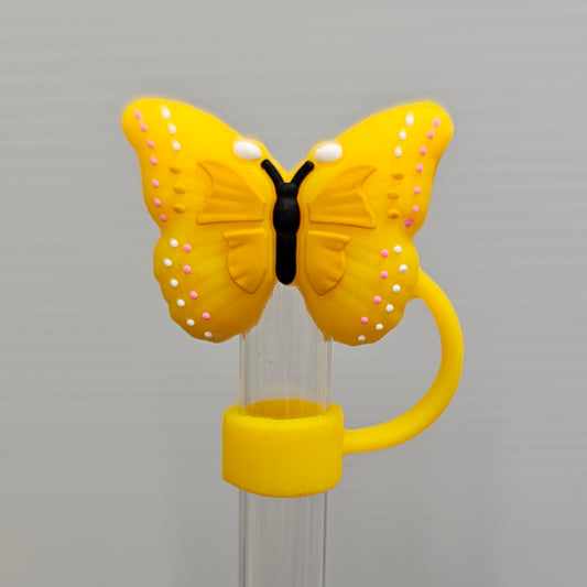 Gold yellow Butterfly 3D Silicone Straw Topper  - Straw Cover  - Straw Cap. Fits 10mm and Stanley Straws. 