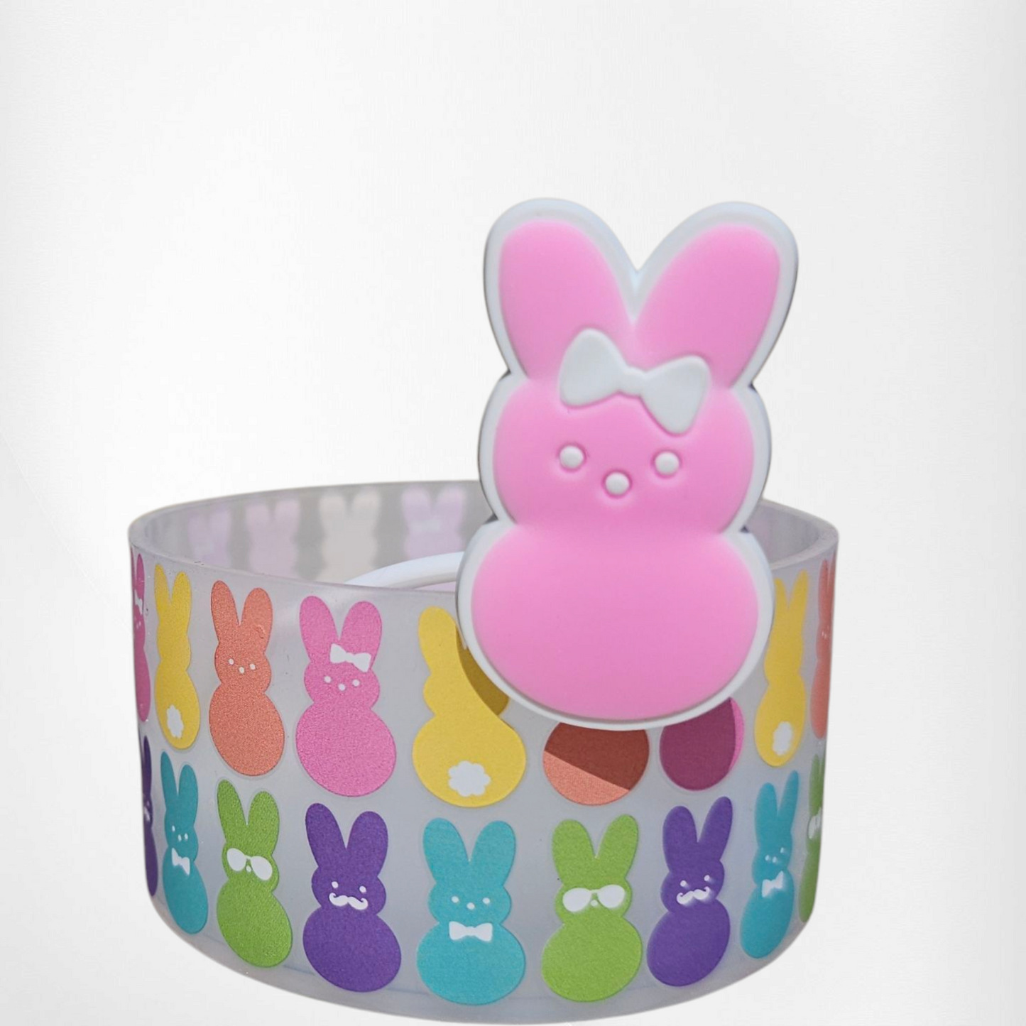 Peeps inspired Easter Bunny Silicone Straw Topper  - Sizzling Pink
