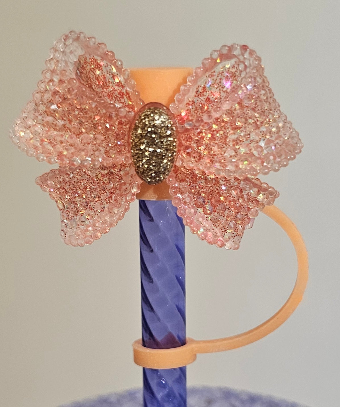 Orange and Gold Ribbon Bow Silicone Straw Topper  - Straw Cover  - 8mm